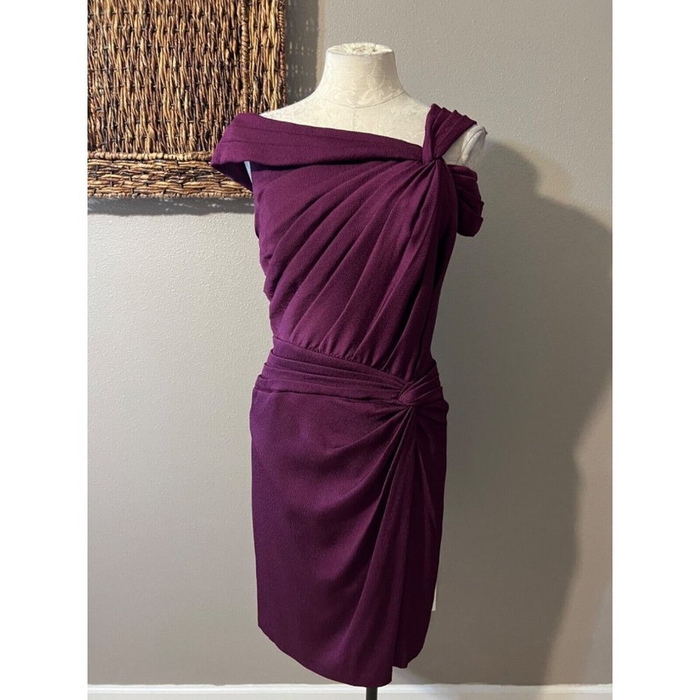 Tadashi Shoji Dress 8 Maroon Purple Silk Sheath Wedding Party Cruise Cocktail - Picture 3 of 8